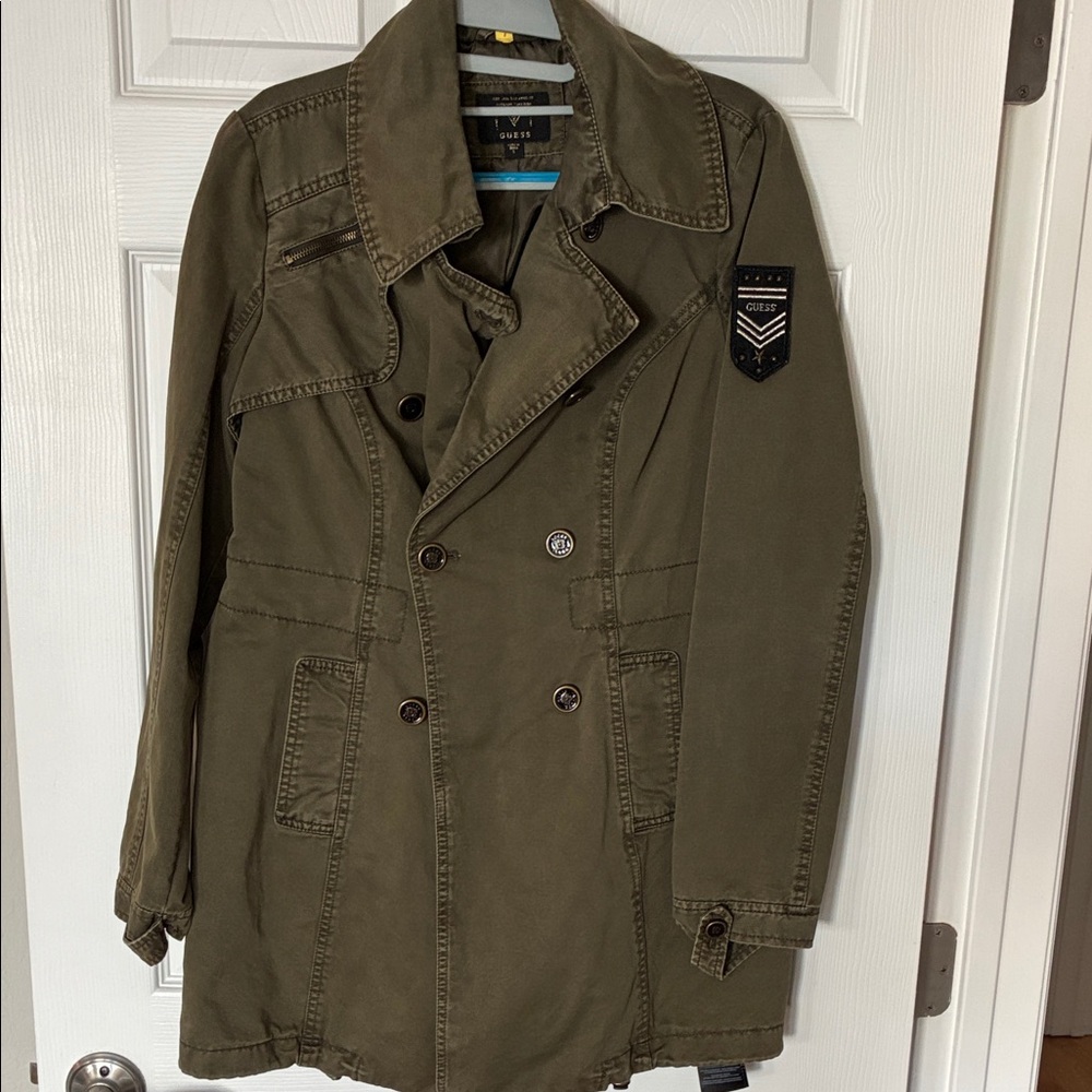 Guess Olive Double-Breasted Military Jacket